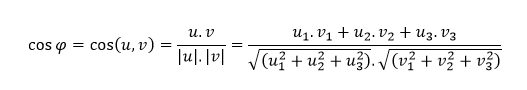 cos⁡φ = cos⁡(u, v) = (u.v)/(|u|.|v|)